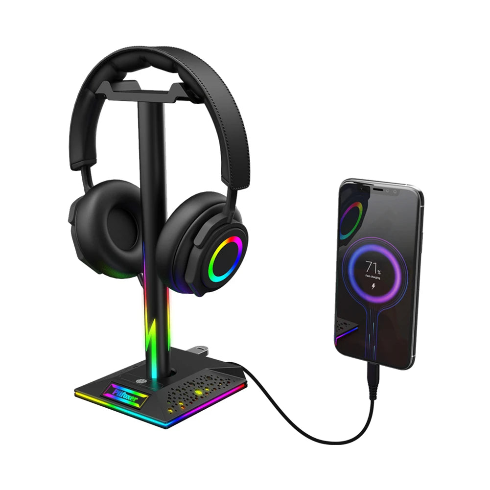 RGB LED Gaming Headphone Stand - Universal PS5, Xbox & PlayStation Compatible, Light-Up Headphones Holder
