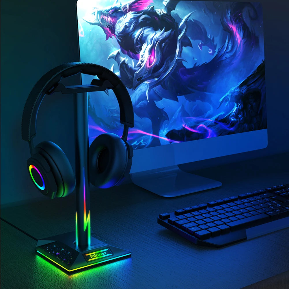 RGB LED Gaming Headphone Stand - Universal PS5, Xbox & PlayStation Compatible, Light-Up Headphones Holder