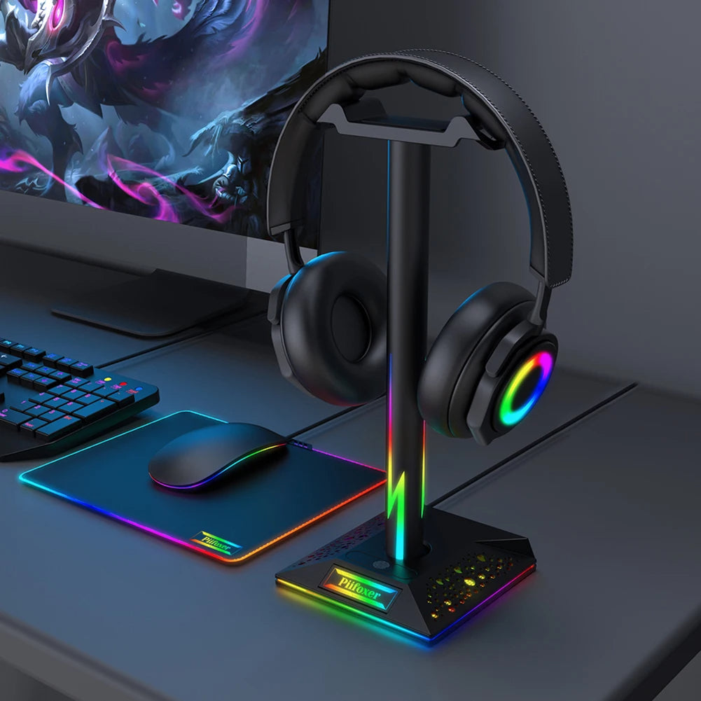 RGB LED Gaming Headphone Stand - Universal PS5, Xbox & PlayStation Compatible, Light-Up Headphones Holder