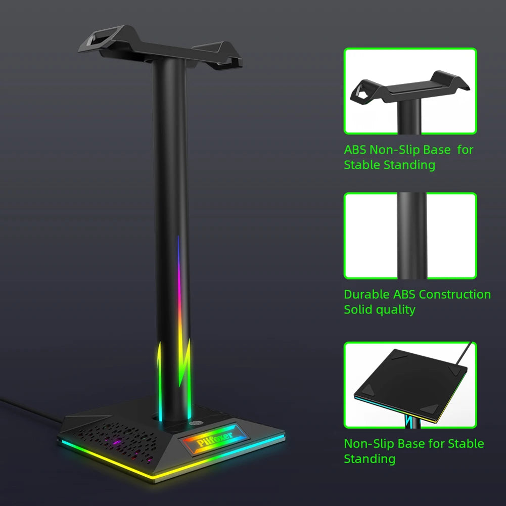 RGB LED Gaming Headphone Stand - Universal PS5, Xbox & PlayStation Compatible, Light-Up Headphones Holder